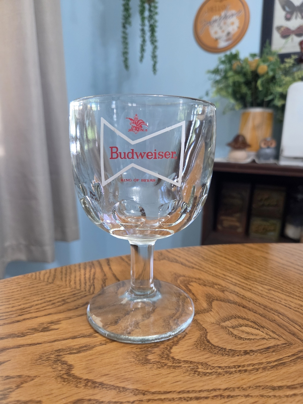 Vintage Budweiser Bowtie Logo Heavy Glass Beer Goblet Schooner